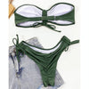 Women  Sexy Lace Up Bandeau Two Pieces Set Bikini Drawstring Tie Side Swimsuit Swimwear, Size: L(Green)