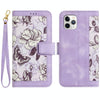 For iPhone 11 Pro Max Floral Pattern Leather Phone Case with Lanyard(Light Purple)