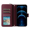 For iPhone 12 Pro Max Nine-card Slots Zipper Wallet Bag Leather Phone Case(Wine Red)