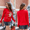 L Christmas Women Knitwear Deer Embroidery Cute Knit Sweater(Deer Red)