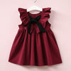 Summer Girls Cotton Sleeveless Backless Bow-knot Pleated Dress, Kid Size:100cm(Wine Red)