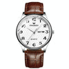 FNGEEN 7811 Middle-aged and Elderly Men Large Digital Dial Quartz Watch(Brown Leather White Steel White Surface)