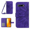 For Asus ROG Phone 3 ZS661KS Skin Feel Sun Flower Pattern Flip Leather Phone Case with Lanyard(Dark Purple)