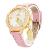 Dial Plated Diamond PU Leather Belt Watch with Leaf Pendant(Pink)