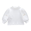 Girls Bottoming Shirt Cotton Yarn Sleeve Stand-Up Collar Tops, Size: 100 Yards(White)