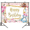 150 x 100cm Pink Flowers Cake Cartoon Birthday Background Cloth Birthday Decoration Banner Hanging Flags
