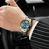 FNGEEN 4001 Men Watch Multi-Function Quartz Watch, Colour: Black Leather White Steel Blue Surface