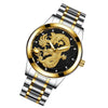 FNGEEN S666 Waterproof Luminous Watch Quartz Ultra-Thin Dragon Or Phoenix Pattern Couple Watch(Between Gold Black Surface)