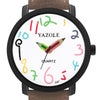 YAZOLE Personality Arabic Numeral Dial Student Watch Quartz Children Watch(347 White Tray Black Belt)