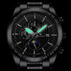 FNGEEN 5800 Men Three Eyes and Six Pins Watch Student Quartz Watch(White Steel Black Surface)