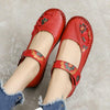 Flower Round Toe Soft Bottom Vintage Leather Flat Shoes, Szie:37(Red)