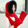 Autumn and Winter One-piece Warm Scarf Gloves Bomber Hats for Women, Size:One Size(Red and Black)
