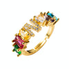 Copper 18K Micro Inlaid Zircon English Letter Ring Hip Hop Style Open Ring(N)