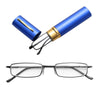 Reading Glasses Metal Spring Foot Portable Presbyopic Glasses with Tube Case +1.50D(Blue)