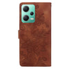 For Redmi Note 12 5G Global Lace Floral Embossed Magnetic Buckle PU Phone Case With Wrist Strap(Brown)