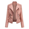 Women Short Leather Jacket Slim Jacket Motorcycle Suit, Size: XXL(Pink)