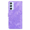 For Samsung Galaxy A54 5G Lace Floral Embossed Magnetic Buckle PU Phone Case With Wrist Strap(Purple)
