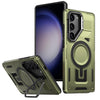 For Samsung Galaxy S23+ 5G Shield Hollow Frame Holder MagSafe Phone Case(Olive Green)