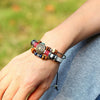 BX016 Retro Personality Leather Beaded Bracelet(Light Brown Leather+Bronze Accessories)