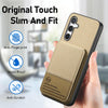 For Samsung Galaxy A36 Twill Fabric Leather Vertical Flip RFID Card Bag Phone Case(Khaki)