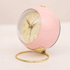 Round Metal Clock Silent Children Electronic Alarm Clock with Light(Pink)