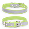 Reflective PU Leather Dog Collar, Small, Light Green - CL181K