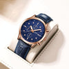 Ochstin 6042B Multifunctional Business Leather Waterproof Luminous Quartz Men Watch(Rose Gold+Blue)