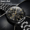 OLEVS 2886 Men Sports Chronograph Waterproof Luminous Quartz Watch(Black Gold Steel Strip)