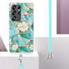 For Samsung Galaxy S25 Ultra 5G Electroplating Splicing Marble Flower IMD TPU Phone Case with Lanyard(Blue Flower)