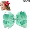 5 PCS 6 Inch Colorful Kids Girls Big Solid Ribbon Hair Bow Clips(34)