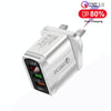 F002C QC3.0 USB + USB 2.0 LED Digital Display Fast Charger with USB to 8 Pin Data Cable, UK Plug(White)
