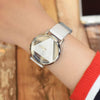 Snake Belt Women Watch Double-Sided Hollow Perspective Triangle Quartz Watch(Black)