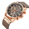 CURREN M8291 Chronograph Watches Casual Leather Watch for Men(Rose case gray face)
