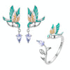 Drip Oil Craft Kingfisher Earrings Ring Set 925 Silver Jewelry, Style: Earrings