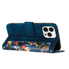 For iPhone 14 Pro Floral Pattern Leather Phone Case with Lanyard(Dark Blue)