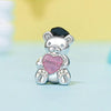 S925 Sterling Silver Platinum-plated Happy Bear Heart DIY Beads(SCC2838)