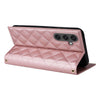 For Samsung Galaxy S24 FE 5G Crossbody Rhombic Sucker Leather Phone Case(Rose Gold)