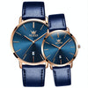 OLEVS 5869 1 Pair Couple Waterproof Genuine Leather Strap Quartz Watch(Blue)