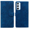 For Samsung Galaxy A54 5G Lace Floral Embossed Magnetic Buckle PU Phone Case With Wrist Strap(Blue)