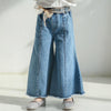 Retro Autumn Clothes Flare Pants Jeans Wide Leg Pants for Girls, Height:Size 13 Shit for (115-120cm(Blue)
