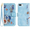 For iPhone 8 Plus / 7 Plus Floral Pattern Leather Phone Case with Lanyard(Light Blue)