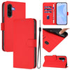 For Samsung Galaxy A56 5G Skin Feel Solid Color Leather Phone Case with Lanyard(Red)