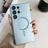 For Samsung Galaxy S25 Ultra 5G Metallic Paint Magsafe Liquid TPU Phone Case(Blue)