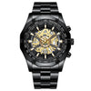 BINBOND S033 Hollowed Mechanical 30m Waterproof Luminous Quartz Watch, Color: Black Steel-Black-Gold