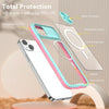 For iPhone 14 Plus Clear Acrylic + PC + TPU MagSafe Lens Sliding Cover Full Coverage Phone Case(Blue+Pink)