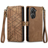 For ASUS Zenfone 10 Geometric Zipper Wallet Side Buckle Leather Phone Case(Brown)