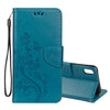 For iPhone XR Embossed Butterfly Pattern Horizontal Flip Leather Case with Card Slot & Holder & Wallet & Lanyard (Blue)