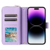 For iPhone 14 Pro Max Nine-card Slots Zipper Wallet Bag Leather Phone Case(Light Purple)