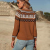 Fall Winter Women Knitted Long Sleeve Sweater Pullover, Size:M(Brown)