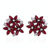 Fashion Zircon Rhinestone 3 Flower Stud Earrings for Women Jewelry, Metal Color:red